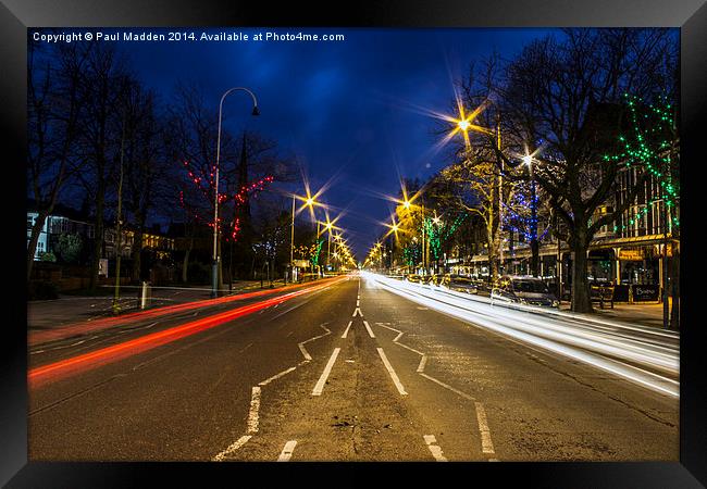 Car lights on Lord Street Framed Print by Paul Madden