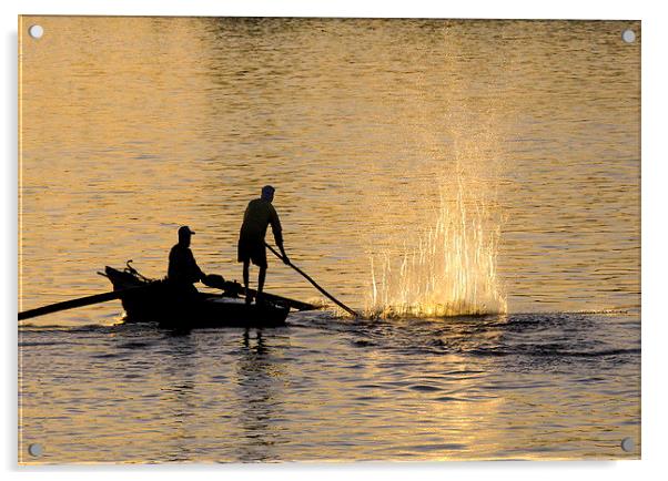 Dawn Fishermen, Aswan Acrylic by Jacqueline Burrell