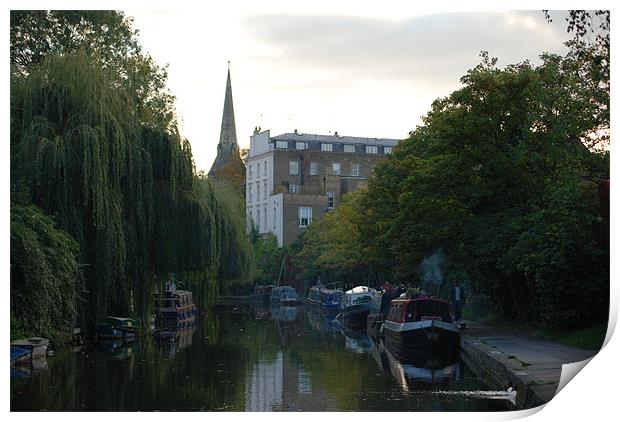 Regents canal on a summers evening Print by Liam Kearney
