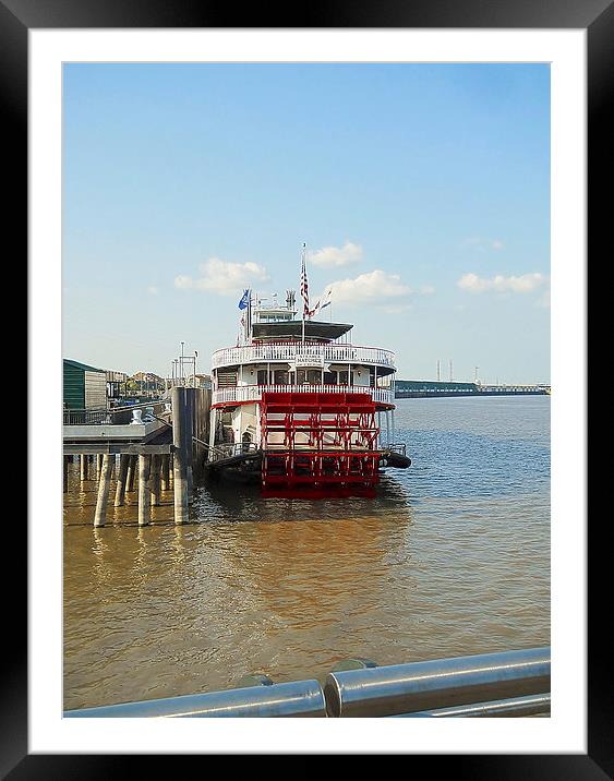 Mississippi River Boat in NOLA Framed Mounted Print by Judy Hall-Folde