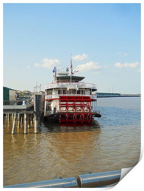 Mississippi River Boat in NOLA Print by Judy Hall-Folde