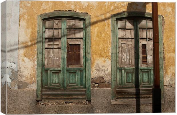 Decaying Green Window Frames Canvas Print by James Lavott