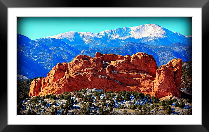Garden of the Gods with Pikes Peak Framed Mounted Print by Stephen Stookey