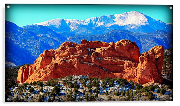 Garden of the Gods with Pikes Peak Acrylic by Stephen Stookey