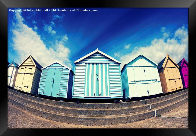 Felixstowe Beach huts Framed Print by Julian Mitchell