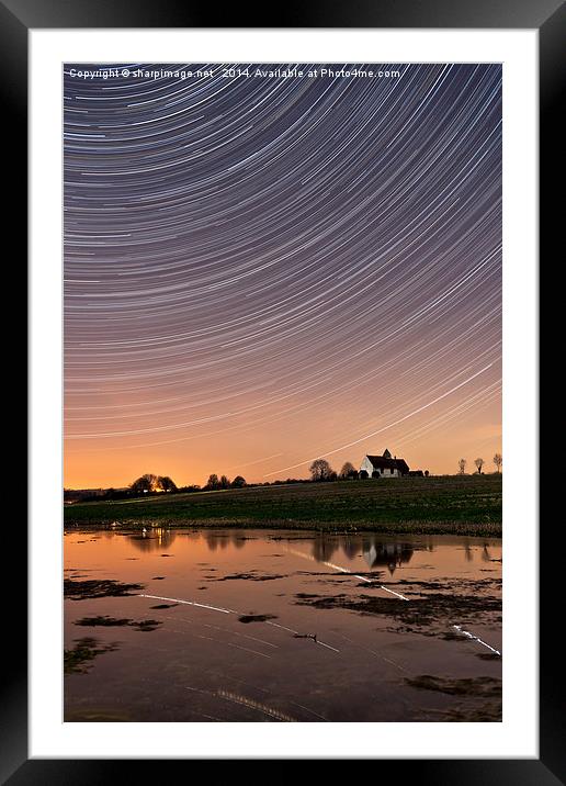 St Huberts Startrails Reflected in Flood Water Framed Mounted Print by Sharpimage NET