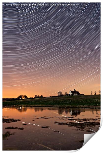St Huberts Startrails Reflected in Flood Water Print by Sharpimage NET
