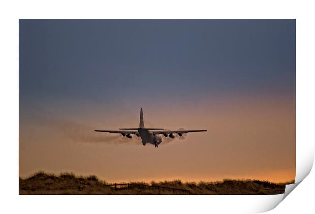 American military aircraft landing Prestwick Print by jane dickie