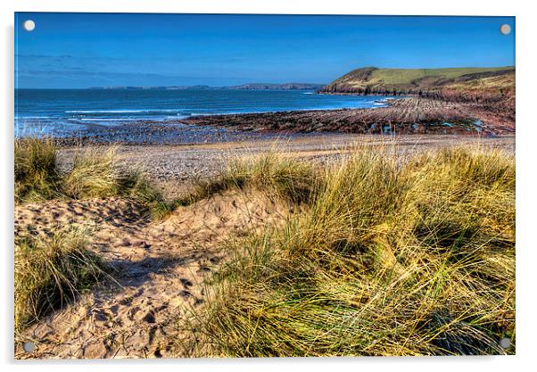 Manorbier beach in the spring Acrylic by Simon West
