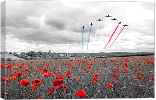 Red Arrows Tribute Selective Canvas Print by J Biggadike