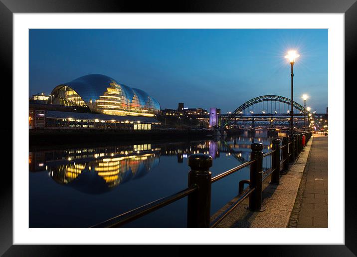 Newcastle Quayside at Night Framed Mounted Print by Michael Ross