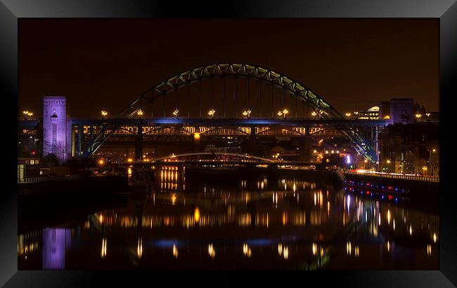 Tyne Bridge at Night Framed Print by Michael Ross
