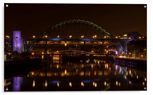 Tyne Bridge at Night Acrylic by Michael Ross