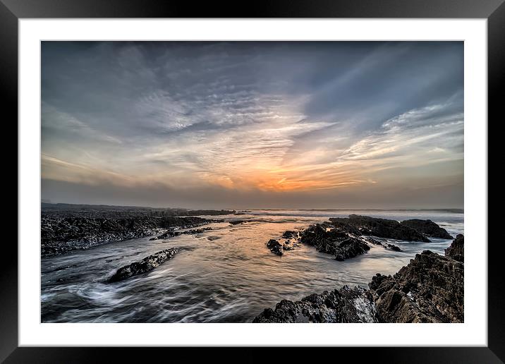 Croyde Bay sea mist sunset Framed Mounted Print by Dave Wilkinson North Devon Ph