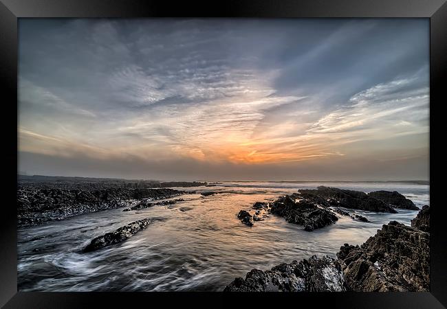 Croyde Bay sea mist sunset Framed Print by Dave Wilkinson North Devon Ph