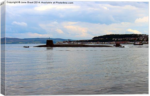 Royal Navy submarine on the Clyde Canvas Print by Jane Braat