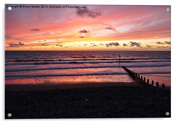 Sunset Borth Beach Acrylic by Diana Mower