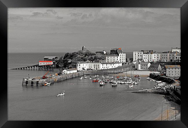Tenby. B+W with Colour. Framed Print by paulette hurley
