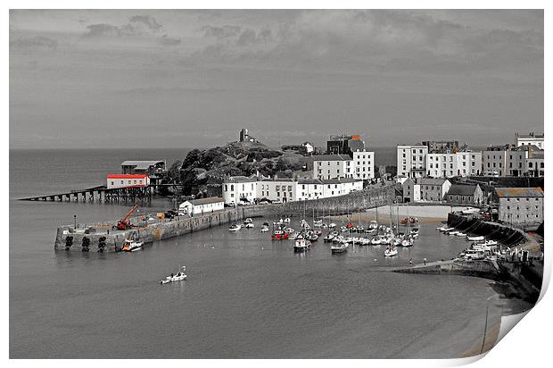 Tenby. B+W with Colour. Print by paulette hurley