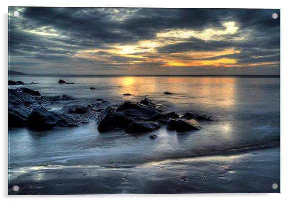 Saundersfoot beach sunrise Acrylic by Simon West