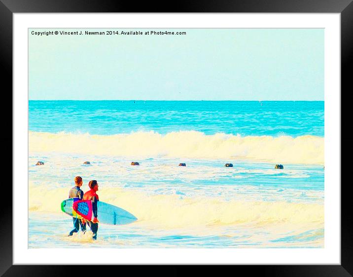 Ready To Surf Framed Mounted Print by Vincent J. Newman