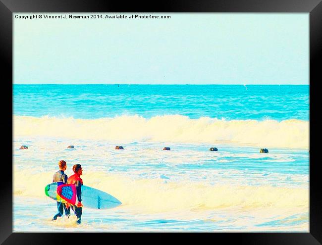 Ready To Surf Framed Print by Vincent J. Newman
