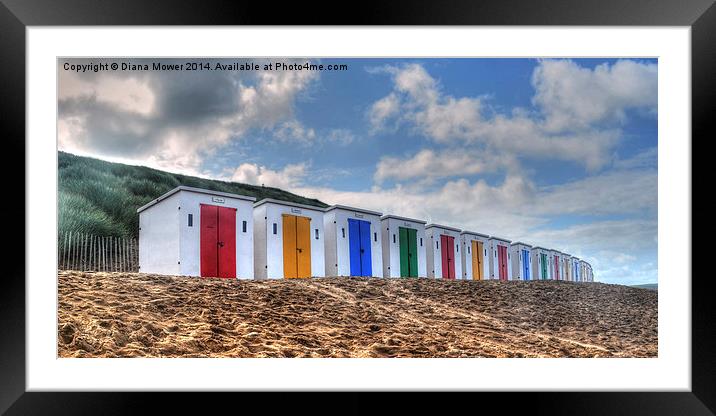Woolacombe  Beach Huts Framed Mounted Print by Diana Mower