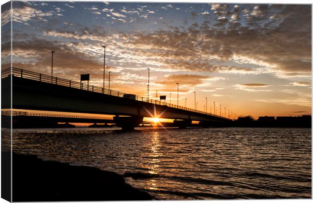 Sunset by the Bridge. Canvas Print by Becky Dix