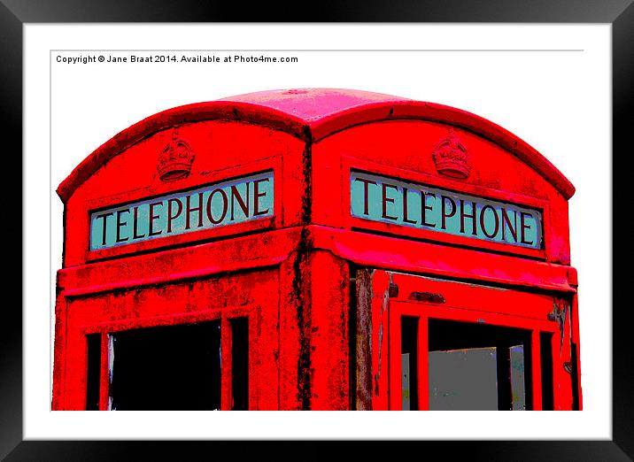 Nostalgic Red Telephone Box Framed Mounted Print by Jane Braat