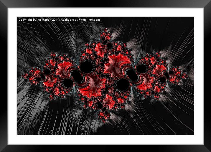 Red on Black - A Fractal Abstract Framed Mounted Print by Ann Garrett