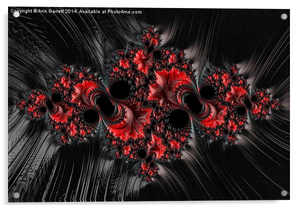 Red on Black - A Fractal Abstract Acrylic by Ann Garrett
