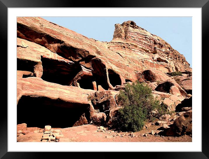 Bedouin Caves of Petra Framed Mounted Print by Jacqueline Burrell
