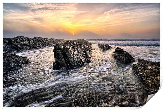Croyde Bay sea mist sunset sunset Print by Dave Wilkinson North Devon Ph