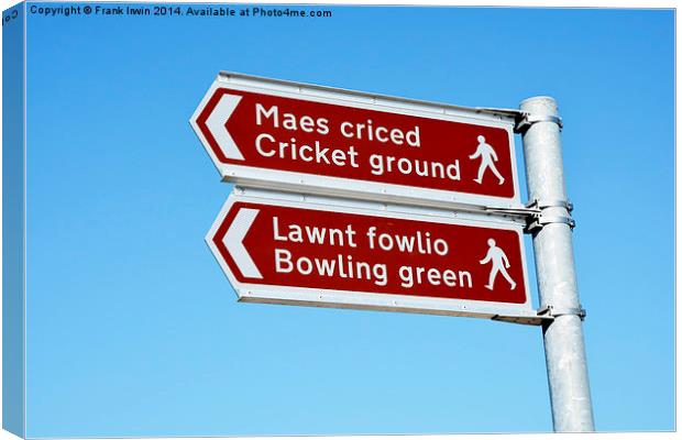 Multi-Lingual sports sign against a blue sky Canvas Print by Frank Irwin