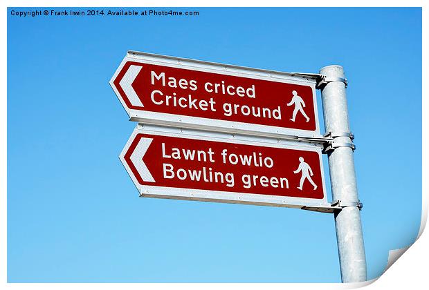 Multi-Lingual sports sign against a blue sky Print by Frank Irwin