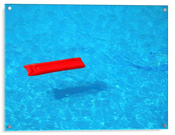 Red airbed blue pool water Acrylic by Matthias Hauser