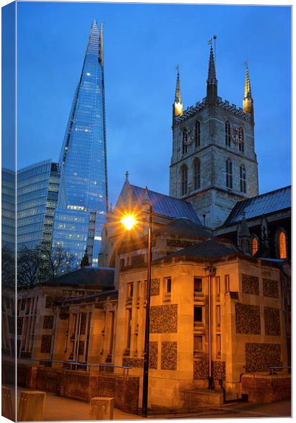 The Shard & Southwark Cathedral at Night Canvas Print by Darren Galpin
