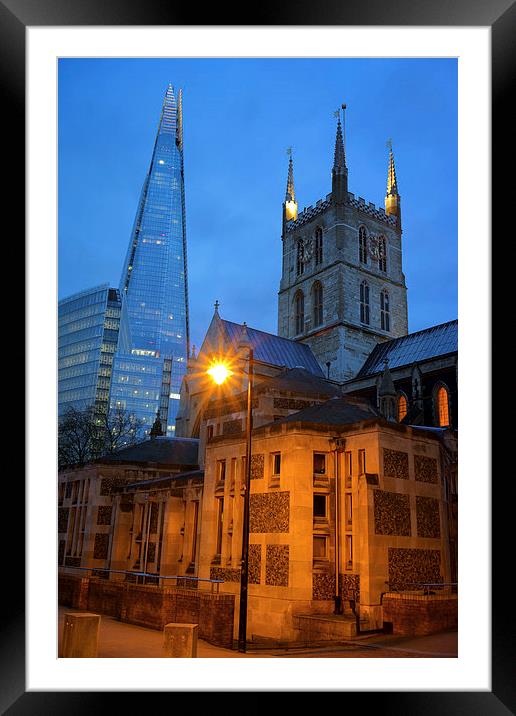 The Shard & Southwark Cathedral at Night Framed Mounted Print by Darren Galpin