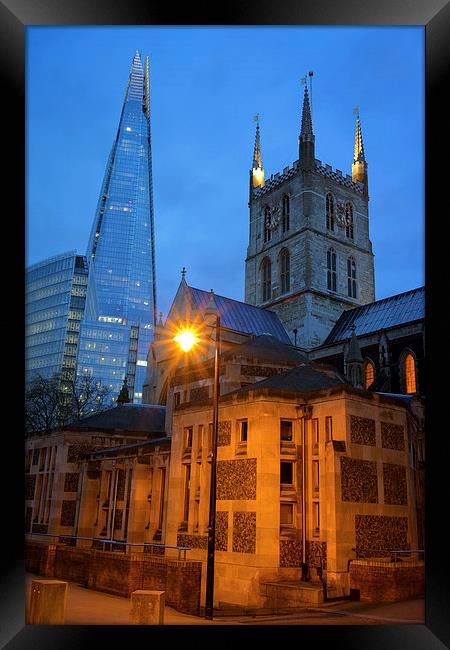 The Shard & Southwark Cathedral at Night Framed Print by Darren Galpin