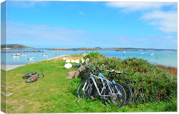 Cycling In The Isles Of Scilly Canvas Print by Malcolm Snook
