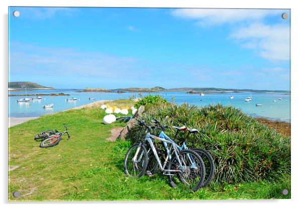 Cycling In The Isles Of Scilly Acrylic by Malcolm Snook