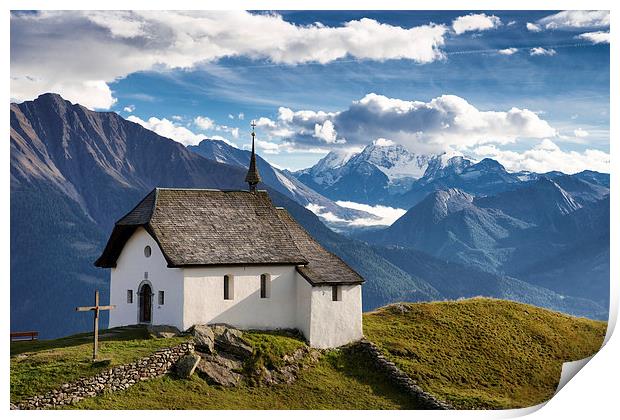 Chapel Swiss Mountains Switzerland Print by Matthias Hauser