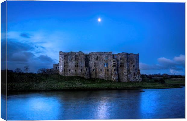 Carew Castle and Moon Canvas Print by Simon West