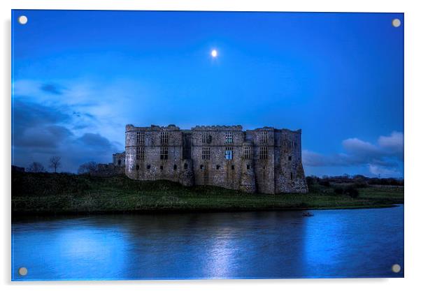 Carew Castle and Moon Acrylic by Simon West