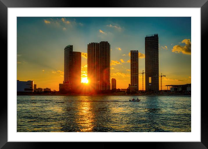 Sun Setting In Miami Florida Framed Mounted Print by matthew  mallett
