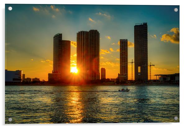 Sun Setting In Miami Florida Acrylic by matthew  mallett