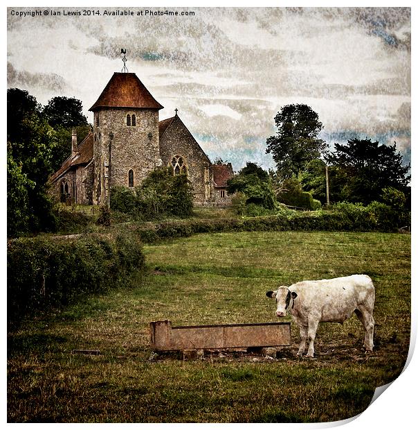 Church and Meadow at Aldworth Print by Ian Lewis