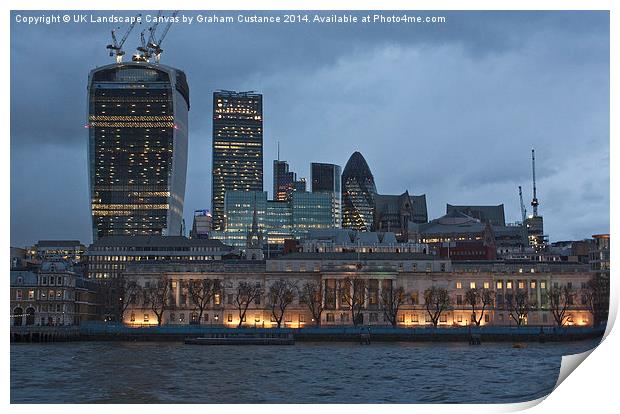 London Skyline at Night Print by Graham Custance