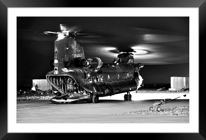 Ch47 Aircraft Chinook Helicopter Night Ops Framed Mounted Print by Heather Wise