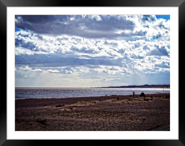 beach fishing Framed Mounted Print by chrissy woodhouse